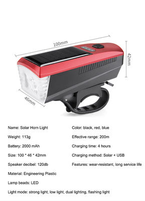 Μπλε ηλιακό και USB φόρτιση ποδήλατο φως 2000mAh μπροστινό προβολέα για MTB οδική ποδηλασία